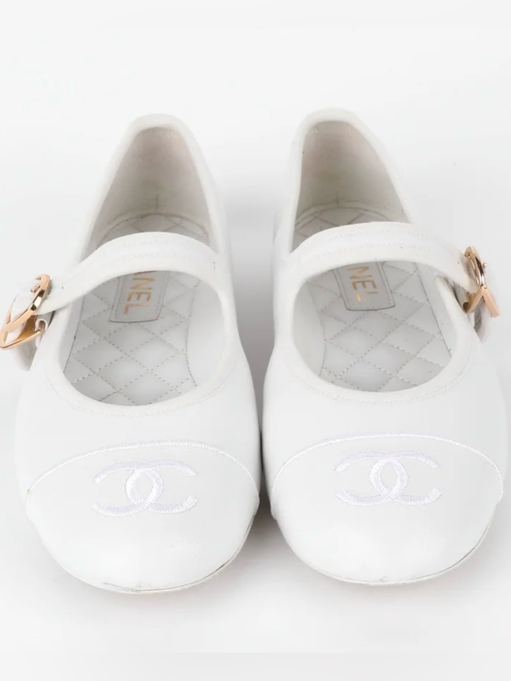 CHANEL White Mary Jane Ballet Flats 37 EU
